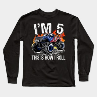 5th Birthday Monster Truck 5 Years Old Birthday Boy Long Sleeve T-Shirt